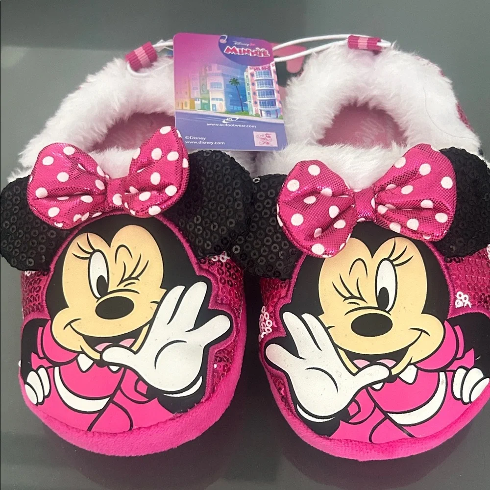 Disney Minnie Mouse Hot Pink Sequin Slippers Size 11/12 (Toddler) -  NWT
